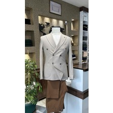Bej Kruvaze Slim Fit Erkek Ceket (Astarsız)