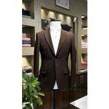 Dokulu Erkek Tek Ceket Kahverengi