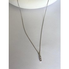 Xuping Dikey Üç Taşlı Minimal Silver Kolye