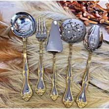 Lalezar Gold Servis Takımı Seti 5 Prç.kepçe Kaşık Kevgir Seti