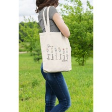 She Is Strong Fearless No:3 Baskılı Anneler Günü Hediyelik Bej %100 Pamuklu Ham Bez Bej Çanta