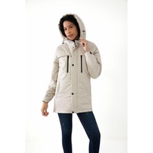 Kadın Polarlı Su ve Rüzgar Geçirmez Kapüşonlu Kışlık Mont Kaban Parka