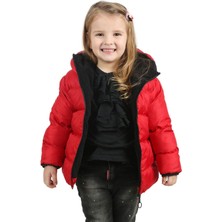 Kız Çocuk Polarlı Kapüşonlu Su Geçirmez Rüzgara Dayanıklı Şişme Kışlık Mont & Kaban