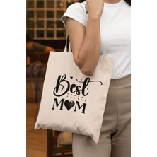 Best Mom Baskılı Anneler Günü Hediyelik Bej %100 Pamuklu Ham Bez Bej Çanta