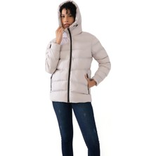 Kadın Kapüşonlu Polarlı Su Geçirmez Rüzgara Dayanıklı Şişme Mont & Kaban & Parka