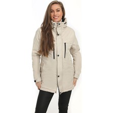 First Stops Kadın Polarlı Kürklü Su Ve Rüzgar Geçirmez Kapüşonlu Mont Parka Taş Renk 2XL