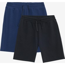 2'li Paket Pamuklu Beli Bağlamalı Yan Cepli Standart Fit Örme Şort