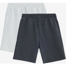 Altınyıldız Classics Erkek ANTRASIT-GRI MELANJ 2'li Paket Pamuklu Nefes Alabilen 2 İplik Cepli Standart Fit Şort