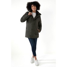 Kadın Polarlı Su ve Rüzgar Geçirmez Kapüşonlu Kışlık Mont Kaban Parka