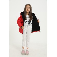 Spor Kız Çocuk Polarlı Kürklü Kapüşonlu Su Geçirmez Rüzgara Dayanıklı Şişme Mont