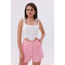 Fundachoosesxgenius Kadın Pileli Şort Iç Göstermez Lamineli Kadın Şort Pileli-Şort