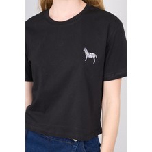 Çetinkaya Fithit 8346 Bayan Bisiklet Yaka 30/1 Penye Crop T-Shirt Siyah