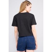 Çetinkaya Fithit 8346 Bayan Bisiklet Yaka 30/1 Penye Crop T-Shirt Siyah