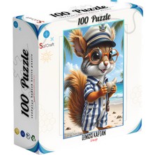 Soi Craft 100 Parça Puzzle Çift Tasarım Tek Kutu Mavi Şemsiyeli Sincap