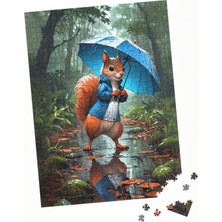 Soi Craft 100 Parça Puzzle Çift Tasarım Tek Kutu Mavi Şemsiyeli Sincap