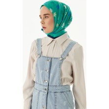 Zeta Yeşil Yaprak Desen Pamuklu Şal