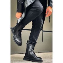 J229 Crow Bağcıklı Fermuarlı Ortopedik Taban Günlük Cilt Erkek Spor Postal Bot Cst Siyah