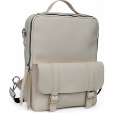 Paftalı Deri Unisex Sırt Çantası – Orta Boy, Kapaklı Tokalı, Laptop Uyumlu – 38X26X6 cm