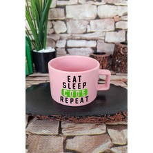 Eat Sleep Code Repeat 2 Baskılı Yazılımcı Kare Kulplu Fincan Pembe Kupa Bardak