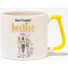 Gelmiş Geçmiş En Iyi Arkadaş 3lü-Kişiselleştirilebilir Baskılı Sarı Kulplu Modern Seramik Kupa