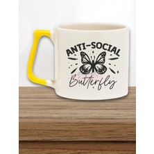 Anti Social Butterfly Baskılı Komik Anti Sosyal Kelebek Hediyelik Kulplu Kupa Bardak