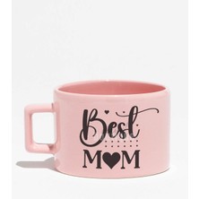 Best Mom Baskılı Anneler Günü Hediyelik Pembe Dikdörtgen Kulplu Fincan Kupa Bardak