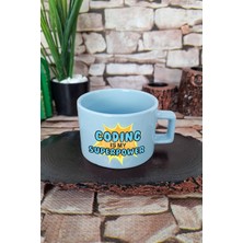 Coding Is My Superpower Baskılı Yazılımcı Kare Kulplu Fincan Mavi Kupa Bardak