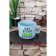 Eat Sleep Code Repeat 2 Baskılı Yazılımcı Kare Kulplu Fincan Mavi Kupa Bardak