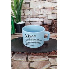 Vegan Noun Baskılı Kare Kulplu Fincan Mavi Kupa Bardak