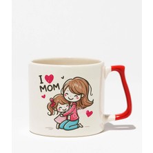"ı Love Mom" Sade Anne Sevgisi Anneler Günü Doğum Günü Hediye Kırmızı Kulplu Kupa Bardak