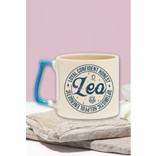 Leo Traits Baskılı Aslan Burcu Doğum Günü Hediye Mavi Kulplu Kupa Bardak