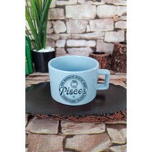 Pisces Traits Baskılı Balık Burcu Kare Kulplu Fincan Mavi Kupa Bardak