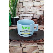 Farmer Noun Outstanding Person Baskılı Çiftçi Kare Kulplu Fincan Mavi Kupa Bardak
