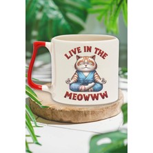 "live In The Meow Yoga" Kedi Temalı Eğlenceli Arkadaşa Doğum Günü Hediye Kırmızı Kulplu Kupa Bardak