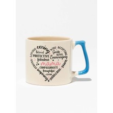 Mama Şekilli Yazılı Kalp Baskılı Anneler Günü Hediyelik Mavi Kulplu Modern Seramik Kupa