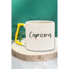Capricorn Baskılı Oğlak Burcu Astroloji Doğum Günü Hediye Sarı Kulplu Kupa Bardak