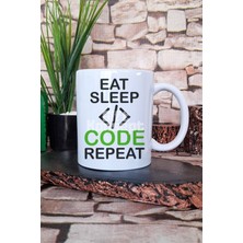 Eat Sleep Code Repeat 5 Baskılı Yazılım Geliştirici Hediyelik Baskılı Çay Kahve Sunum Kupa Bardak