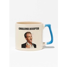 Challenge Accepted Barney Stinson Hımym Baskılı Mavi Kulplu Modern Seramik Kupa