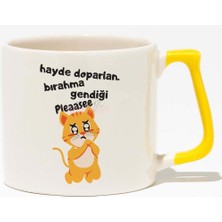 Bırakma Kendini-Kedi Eğlenceli Motivasyon Beyaz Baskılı Sarı Kulplu Modern Seramik Kupa