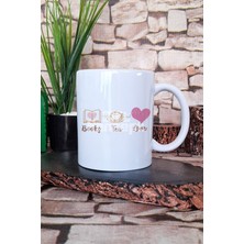 Books Tea Love Temalı Kitap ve Çay Aşkı Hediyelik Baskılı Çay Kahve Sunum Kupa Bardak