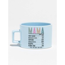 Mother Besin Tablosu Baskılı Anneler Günü Hediyelik Mavi Dikdörtgen Kulplu Fincan Kupa Bardak