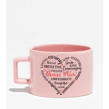 Mom Kalp Şekilli Yazılı Baskılı Anneler Günü Hediyelik Pembe Dikdörtgen Kulplu Fincan Kupa Bardak