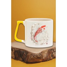 Koi Balığı Ilüstrasyon 1 Baskılı Japon Sanatı Anime Zen Doğum Günü Hediye Sarı Kulplu Kupa Bardak