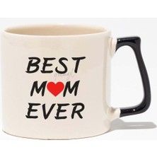Best Mom Ever Anneler Günü Baskılı Siyah Kulplu Modern Seramik Kupa