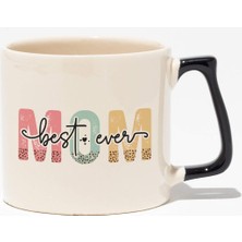 Best Mom Ever No:3 Baskılı Anneler Günü Hediyelik Siyah Kulplu Modern Seramik Kupa