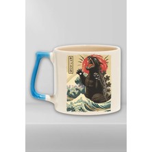 Catzilla 2 Baskılı Japon Kedi Sanatı Anime Manga Figürü Doğum Günü Hediye Mavi Kulplu Kupa Bardak