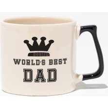 Worlds Best Dad Babalar Günü Doğum Günü Baba Hediye Baskılı Siyah Kulplu Modern Seramik Kupa