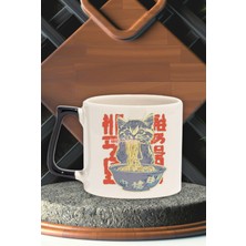 Ramen Sevimli Kedi Noodle 1 Baskılı Japon Anime Yiyecek Doğum Günü Hediye Siyah Kulplu Kupa Bardak