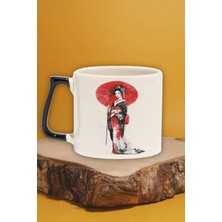 Japon Kız Kimono 4 Baskılı Manga Doğum Günü Hediye Siyah Kulplu Kupa Bardak