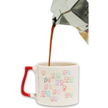 Kediler Mahallesi Baskılı Hediyelik Renkli Kulplu Modern Seramik Kupa